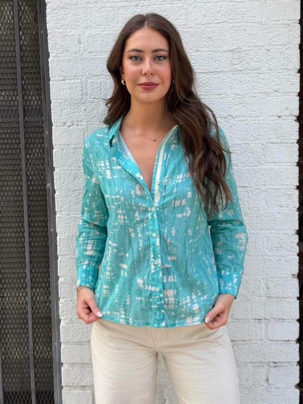 Nic + Zoe blue tie die cotton button up shirt Size PS #boho #beach #eurosummer
